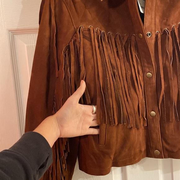 Free People Understated Brown Leather Fringe Mustang Jacket - Picture 6 of 7